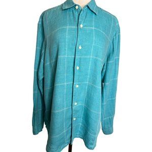 Tommy Bahamas relax men’s large button front shirt long sleeve collar blue and w